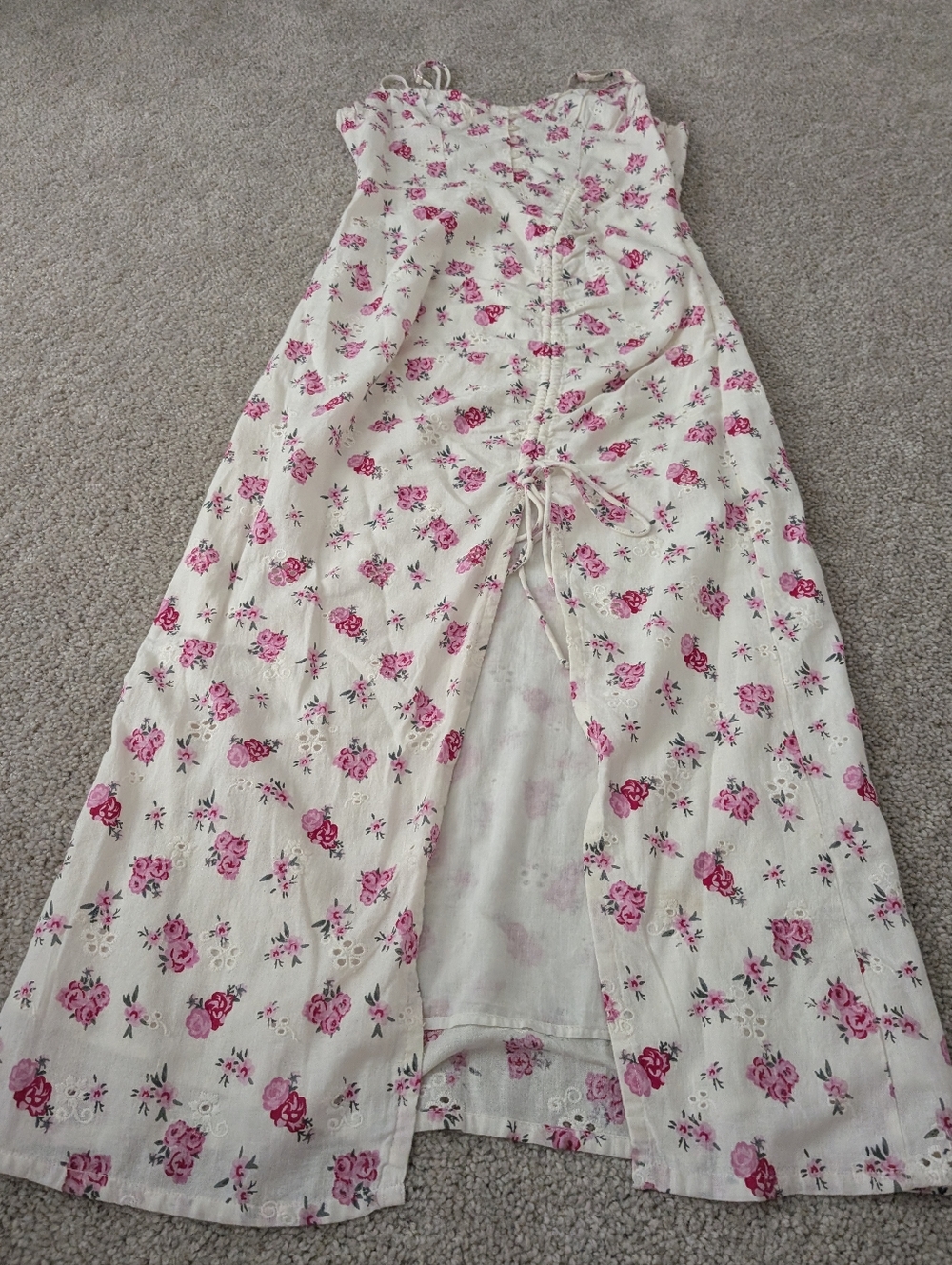 ZARA White Pink Rose Floral Sleveless Slit Leg Dress Medium